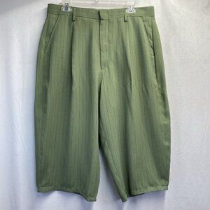 Noak High Waist Wide Leg Casual Capri Women Sz 34 Green Stripes Side Pockets